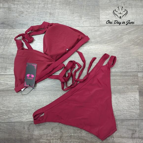 Shekini Halter Criss Cross Cut Out Bikini Swimsuit Size XL - Picture 6 of 6